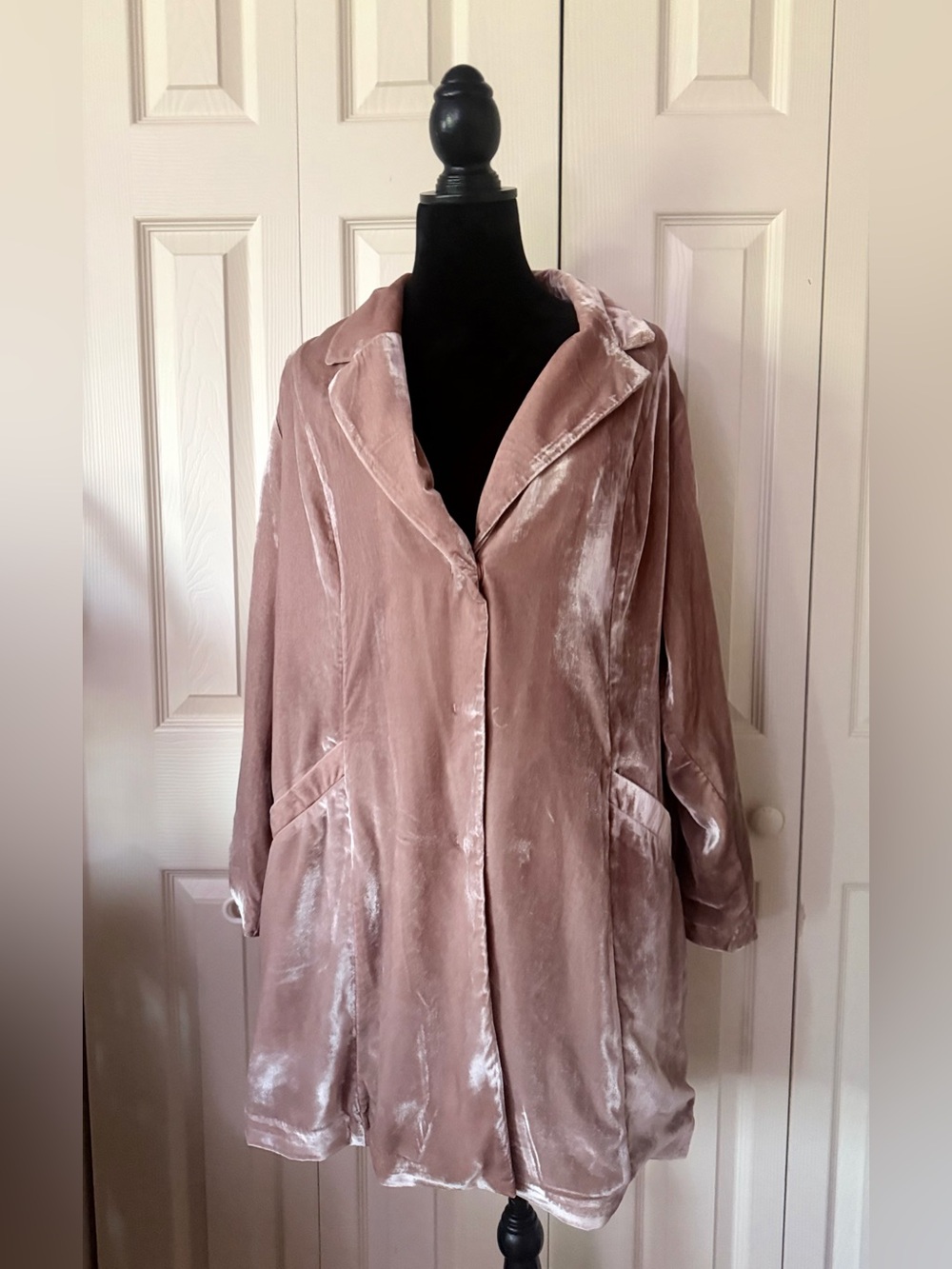 J. Jill NWT‎ Muted Rose Gold Velvet Long Duster Jacket Blazer XL Petite Luxe
